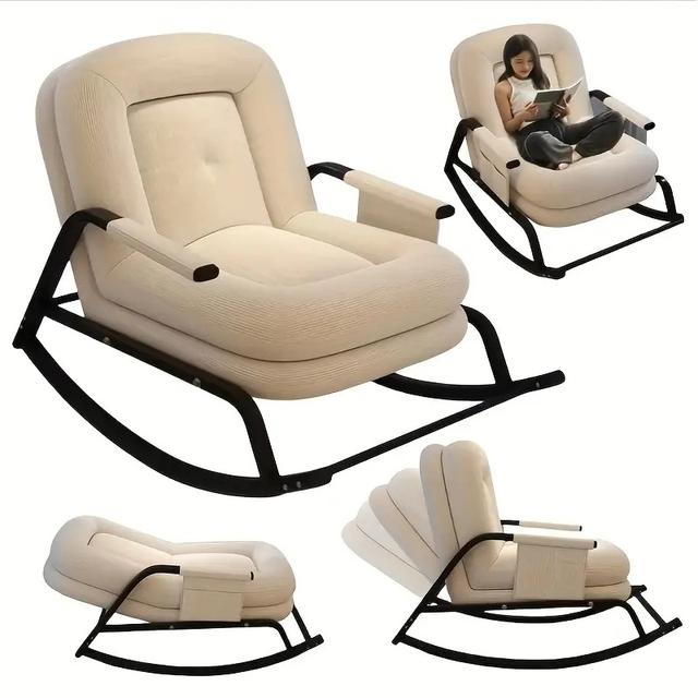 TEMU Luxury Rocking Chair With Padded Backrest-heavy-duty Pvc Frame, Plush Faux Leather Seat Cushion.ideal For Living Rooms, Bedrooms, Offices, And More. Perfect For Or Relaxation.