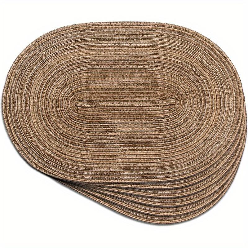 TEMU Juego de 6 tapetes ovalados para mesa, de 12X18 pulgadas, hechos de tela natural tejida, resistentes al para de comedor - en color marrón