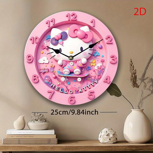 TEMU Hello Kitty ' Room Wall Clock - Cute Kawaii Decor With Iconic Hello Kitty Face, - Silent Non-ticking Round Clock Bedroom,, /christmas Gift ( Options)