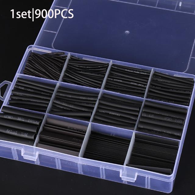 TEMU Pe Heat Shrink Tubing Kit- Halogen-free 2:1 Shrink Ratio, 12 Sizes Black Insulation Sleeves For Electrical& Automotive Wiring, 1set(900pcs)