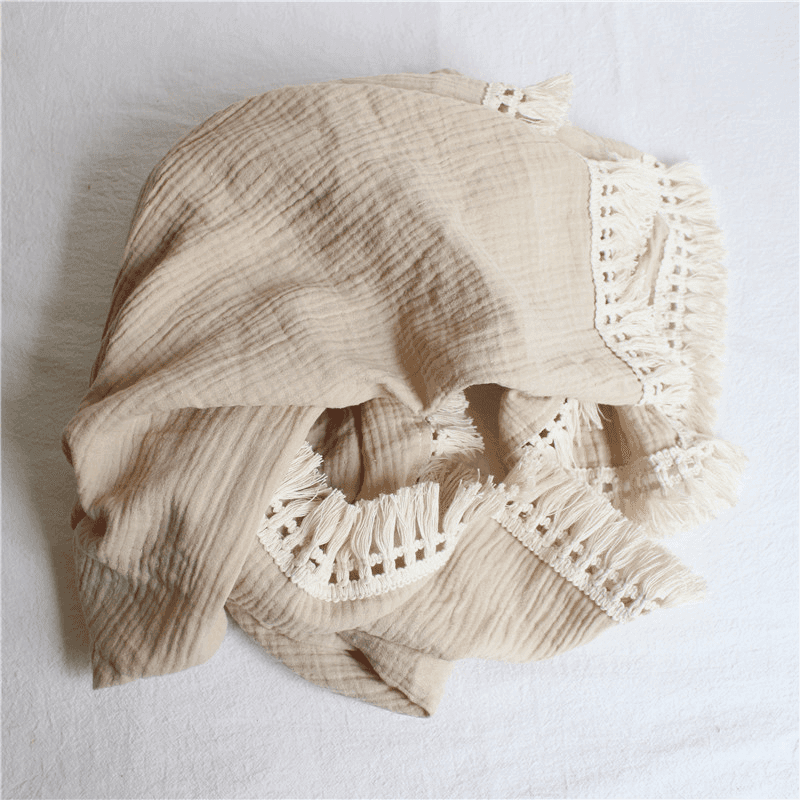 TEMU A Double-layer Breathable Cotton Gauze Throw Blanket With Tassels, Suitable For Use As A Windbreaker, Shawl, Or Bath Towel