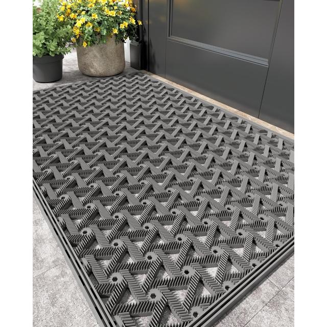 TEMU A 24x36 Inch Outdoor Mat Featuring A Drainage Hole - A Durable Rubber Welcome Mat Designed For All Weather , Slip-resistant, Ideal For , , And Front And Back Doors, In Black