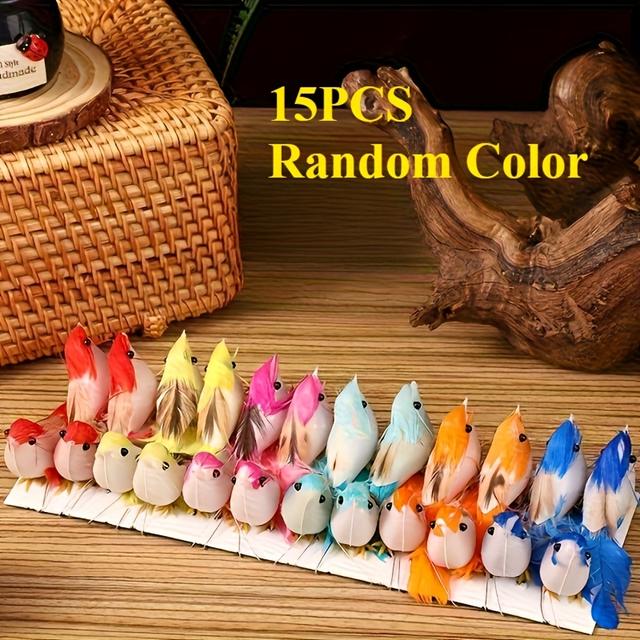 TEMU 15 ks Zahradní Sada Umělých Ptáků s Umělými Peříčky a Cívkami – Plastová Dekorační Ptáků pro Domov a Zahradu, Bez Potřeby Elektřiny