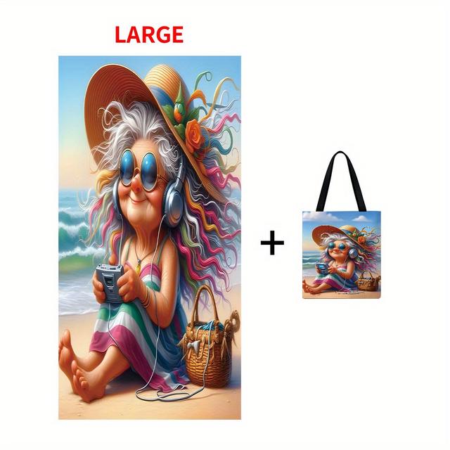 TEMU 2 Stück: 1 Tragetasche + 1 Strandtuch, Musik-Hörer Druck, Set, Muttertagsgeschenk, Aus Polyester, Weich, Leicht, Camping - Modernes Design, Maschinenwaschbar, Urlaubs-Essentials