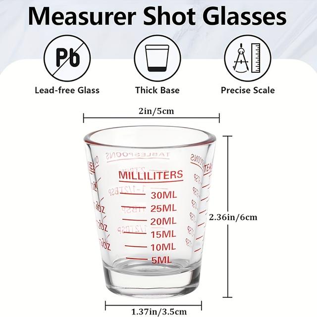 TEMU Kraftig Glas Mätkoppset med Skala - 1oz, 30ml Mikrovågssäker, Idealisk för Espresso och Vin-Kökets Nödvändigheter, Glas Mätkopp