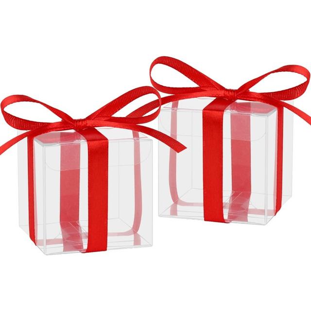 TEMU Regalo para Ella/Él, Juego de 50 Cajas de Regalo Transparentes, Contenedores de Plástico Adornados con Cintas , Ideal para Bodas, Baby Showers, Navidad de Macramé