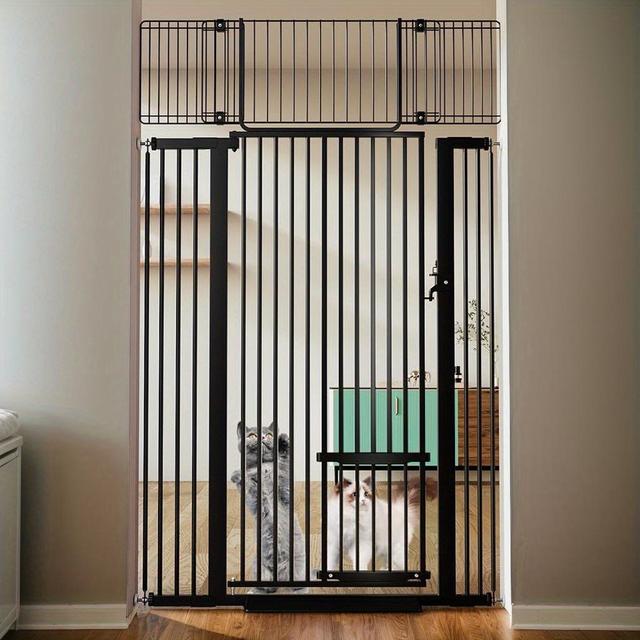 TEMU 71" Extra Tall Cats Gate, -40.6" Extra Wide Pets Gate, Easy , Pressure Mounted Pet Gate With Adjustable Cat Door For Doorways, Stairs