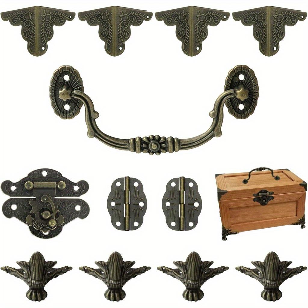 TEMU 1pc Box Antique Lock Latch Hasp Hinges Handle Protectors Kit For Diy Box Bronze Wood Case Jewelry Chest Storage Box Feet Leg Corner Protector, Box Not Included