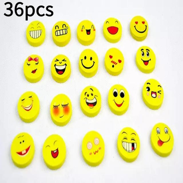 TEMU 36 Face Erasers - Cartoon Cute Yellow Erasers, Encouraging Gifts, Happy, Sad, - - Suitable For Office, School, Classroom, Creative Rewards, Student Motivation