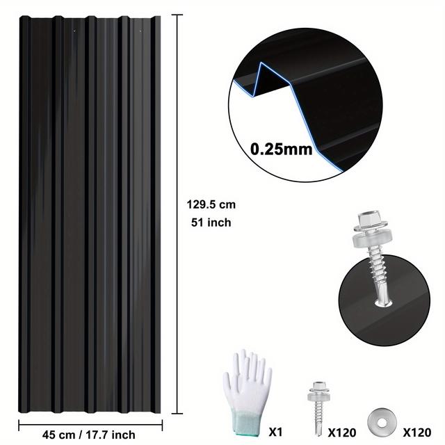 TEMU Ensemble de 24 panneaux de toiture trapézoïdaux en métal pour remises d'outils et carports, fabriqués en acier galvanisé noir et vert, mesurant 129,5 cm par .