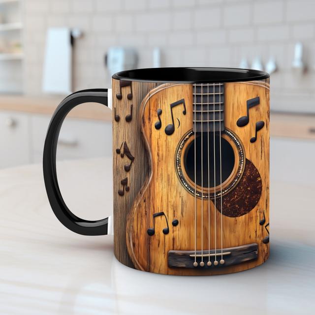 TEMU 1pc Guitar Inspired 11oz Ceramic Coffee Mug With Black Handle- Microwave Safe And Friendly- Hot And Cold Drinks- Unique Gift For Music Lovers, Birthdays, Holidays, Coffee Bar Accessories