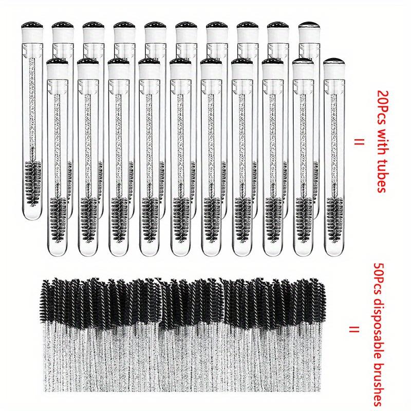 TEMU 70 cepillos desechables para pestañas con 20 tubos vacíos | y negro, cerdas de nailon para extensión y reemplazo de pestañas, elegantes herramientas de belleza