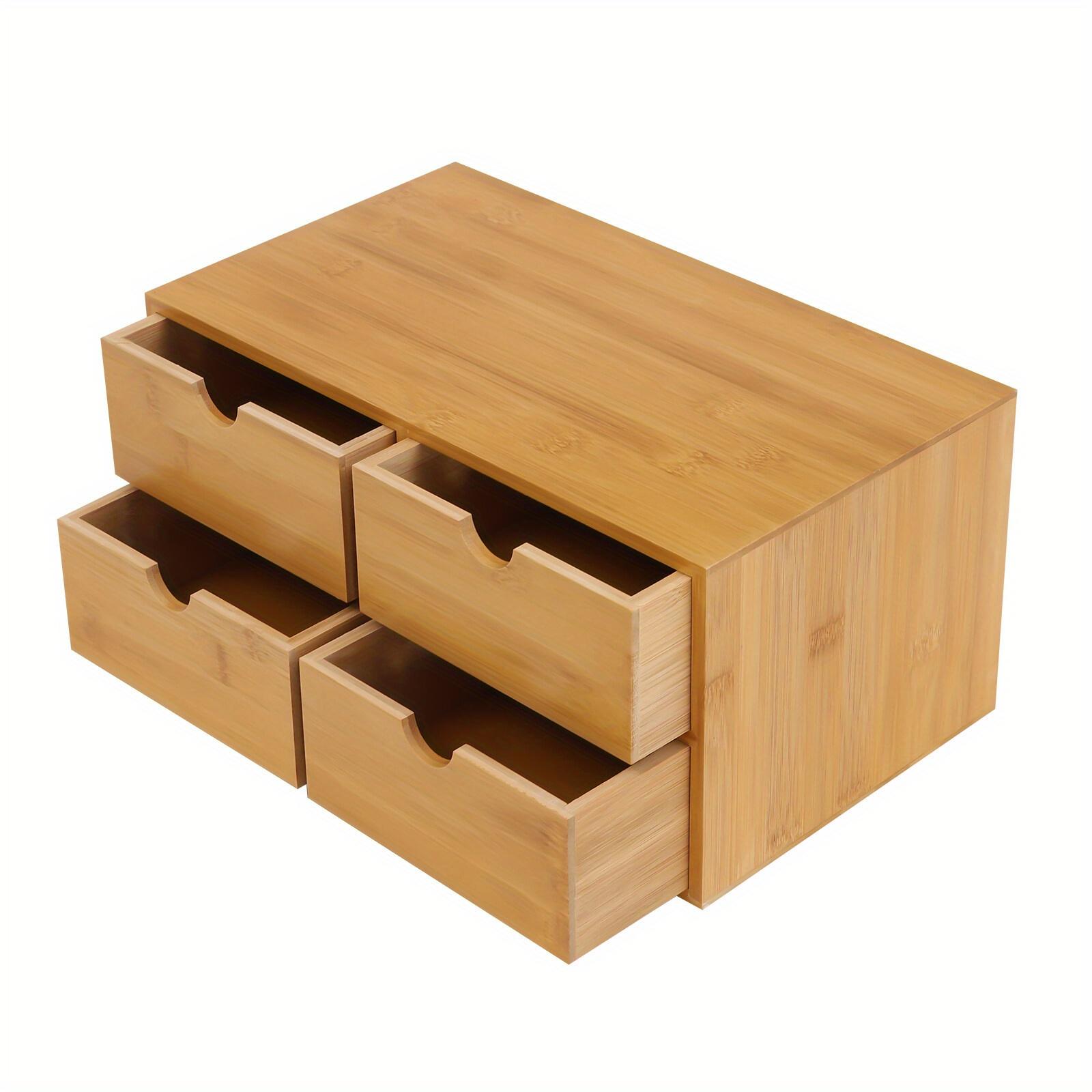 TEMU Organisateur de bureau en bambou à 4 tiroirs | Boîte de rangement de table pour tampons, notes, agrafes, ciseaux, factures, stylos, crayons, cartes de visite et -notes par Cncest