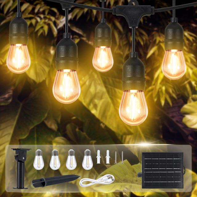 TEMU Solar Festoon Lights Outdoor, 15m Solar String Lights With 15+4 Led Shatterproof Bulbs, 8 Light , Dimmable Solar Light For Backyard