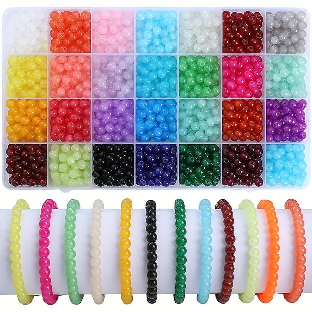 TEMU 1400 pièces de perles de verre rondes de 6 mm, 28 couleurs, style bohème pour la fabrication de bijoux, kits de bracelets DIY, fournitures d'artisanat