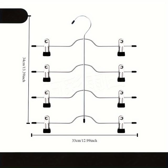 TEMU Space-saving 4-tier Pants Hanger With Non-slip Handle- Adjustable Clips For , Wardrobe Organizer, Suitable For Jeans, Skirts, And Leggings, Durable Steel And Pvc, Black, Hanger