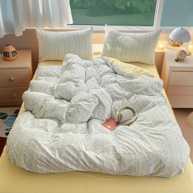 TEMU [halloween&christmas Gift]double/queen Size 400tc New Down Duvet Cover Set | 2pcs Pillowcases + 1pc Duvet Cover (insert Not Included) | Pastoral Girly Brushed, Breathable & Soft Bedroom Decor