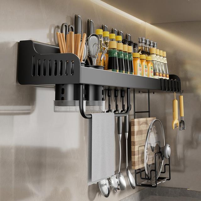 TEMU 1pc Wall- Mounted Spice Rack With Hooks - Space- Saving Storage Organizer For Kitchen, Bathroom, Home - Holds Tableware, Utensils, And More - , Sturdy Construction, And Rust- Resistant Design