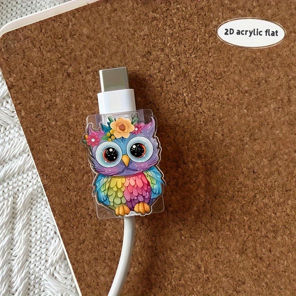 TEMU 2D-es, színes bagoly mintás akril kábelvédő iPhone töltőkhöz - Törésálló, tartós és rugalmas, aranyos bagoly dizájnnal a töltőkábelekhez.