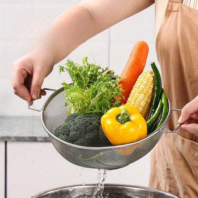 TEMU Large Kitchen Tool For Straining Juice, Rice Flour, And Noodles Made Of Fine Stainless Steel Mesh