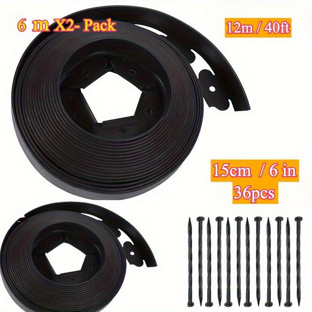 TEMU 12.19meter. 5.08cm High. Pe Plastic Lawn Edging Kit- Green Grass& Stone Border With 36 Anchoring Cones, Soil Blocker For Easy Landscaping, Flower Beds& Garden , Lawn Stakes For Yard Deco