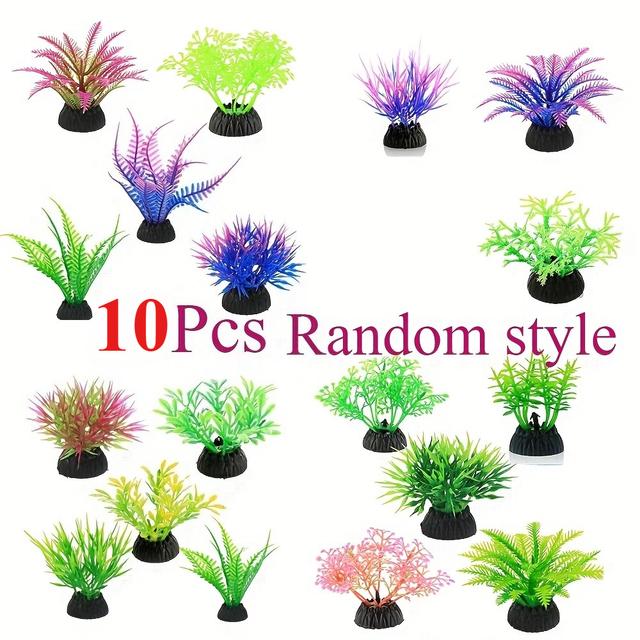 TEMU 10 Designed Multi-colored Plants For Aquarium Decoration, Plastic Simulated Aquatic Plants For Aquarium Landscaping, Aquarium Decorations, Aquarium, |vibrant | Durable Plastic Plants