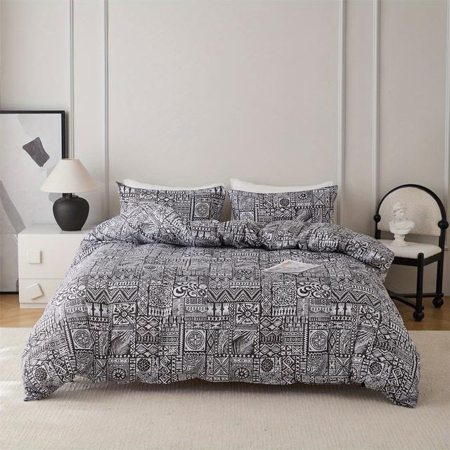 TEMU [halloween Gift] Soft 3-piece Bohemian Pattern Printed Bedding And Quilt Cover Set For Bedrooms And Guest Rooms, - 1 Down Quilt Cover + 2 Pillowcases Without , For Winter, Christmas