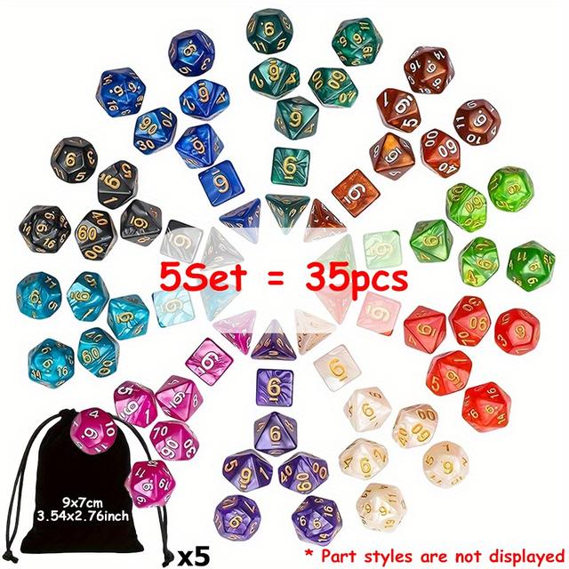 TEMU 35pcs Polyhedral Dice Set With Black Storage Bag Color Number Polyhedra Dice Rpg D&d Role-playing Games Accessories