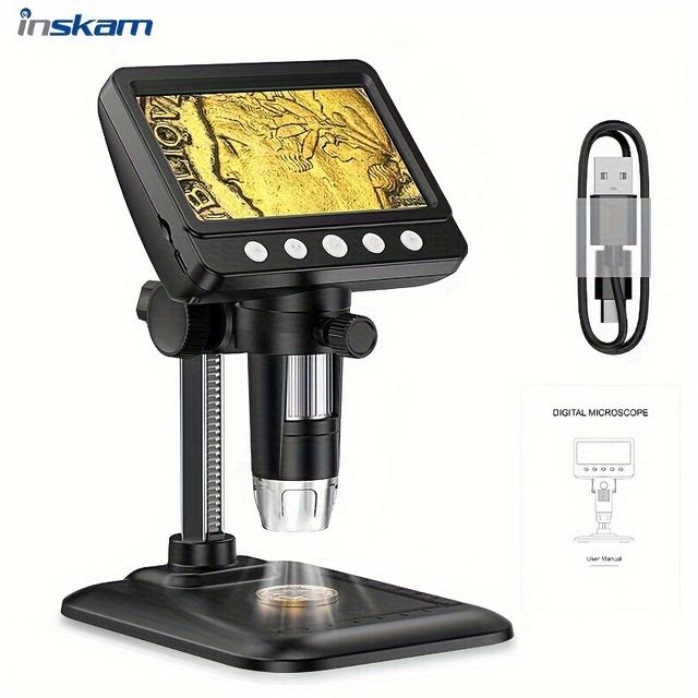 TEMU 4.3-inch Electronic Digital Microscope, Digital Microscope, 8 Led Lighting, Compatible With Computers, Used For Educational Research, Observation, Coin Identification, Circuit Board Maintenance