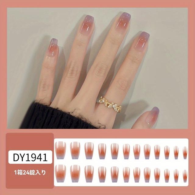 TEMU 24個の手作り中長ネイ、取り外し可能、ピンクブルークリーニングとフなネイルアート、豪華で美しいネイルアート、アクリルフェイクネイル、ネイルアクセサリー