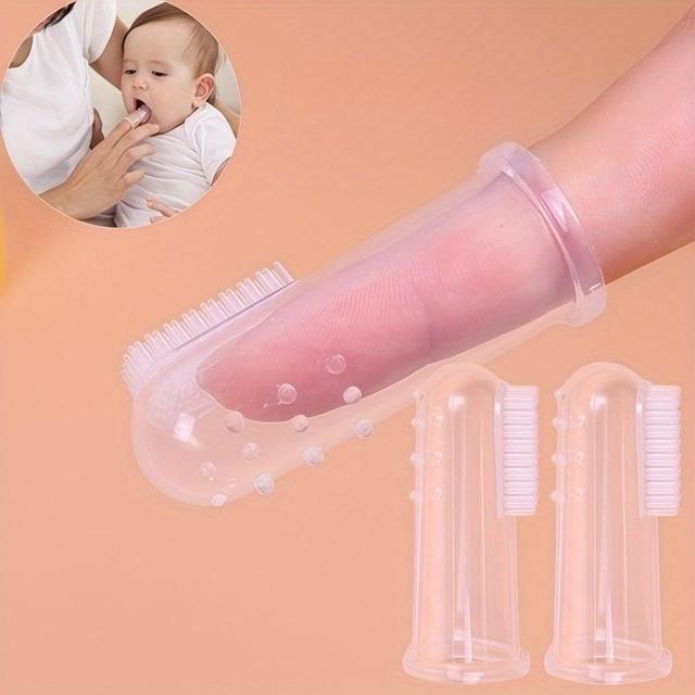 TEMU Conjunto de 3 Escovas de Dentes de Silicone para Dedos - Portátil, Cuidado Oral , Kit Universal e para Viagens em Todas as Idades