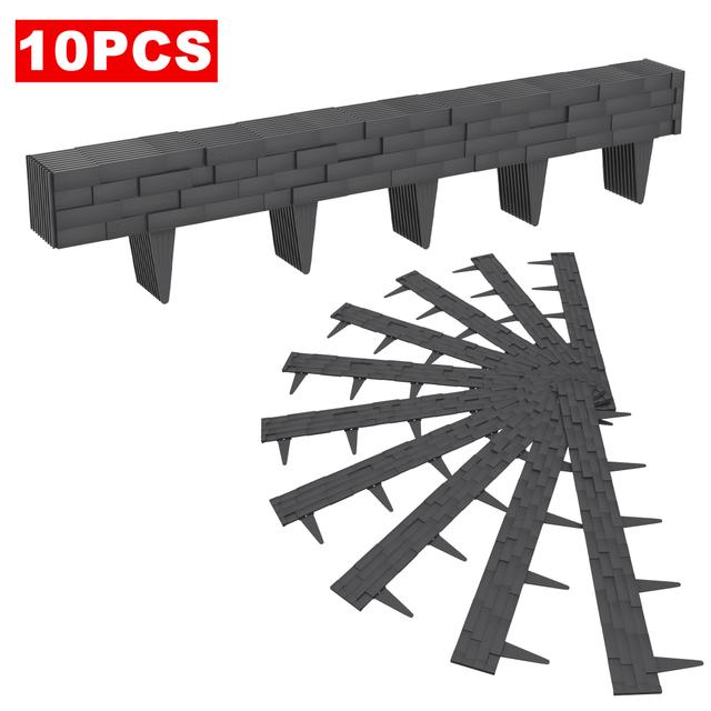 TEMU 5m/10m Lawn Edging Plastic, Flower Bed Edging Border In Artificial Stone Tile Palisades, / Brown