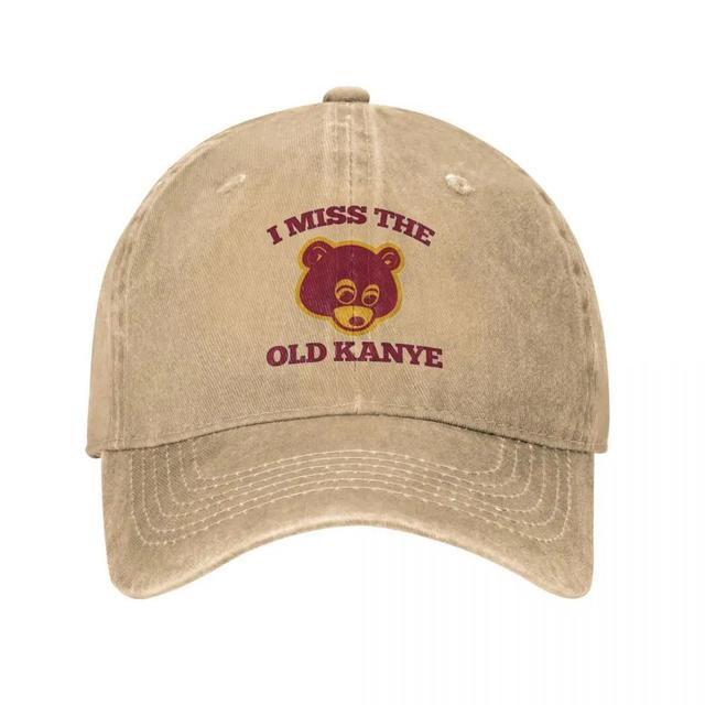 TEMU Vintage-Baßballkappe aus Baumwolle, Druck "I Miss Kanye", verstellbarer Snapback-Hut, % Baumwolle, Unisex-Sportstil, lässige Outdoor-Kopfbedeckung