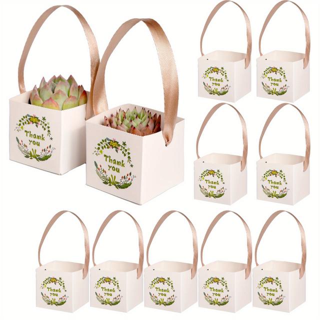 TEMU 12/24pcs Cajas de Regalo para Suculentas, Cesta de Papel con Asas para Macetas de 2.36 Pulgadas, Ideal para Bodas, y Fiestas, Detalles para Invitados