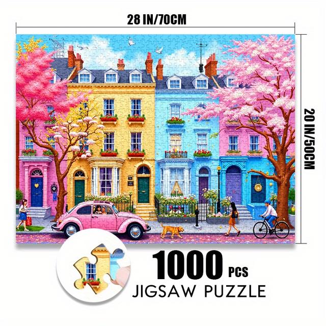 TEMU 500/1000pcs Paper Puzzle Vibrant English With Cherry Trees, Dynamic Daily Life Large Puzzle Toy Adult Game Gift Family Interactive Game Puzzle Decoration Holiday