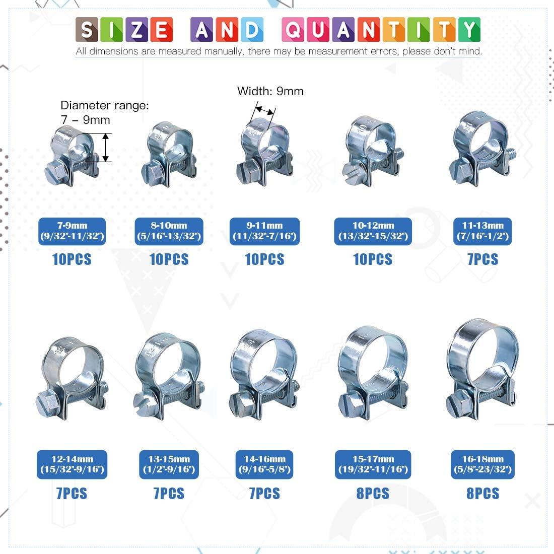 TEMU 84pcs Mini Hose Clamps - Adjustable 7-18mm Fuel Line Clamps, Hoses Clamps Sleeving, For Automotive & Petrol Automotive Hose Clamp Kit | Adjustable Hose Clamp | Durable Fuel Line Clamps, Hose Clam