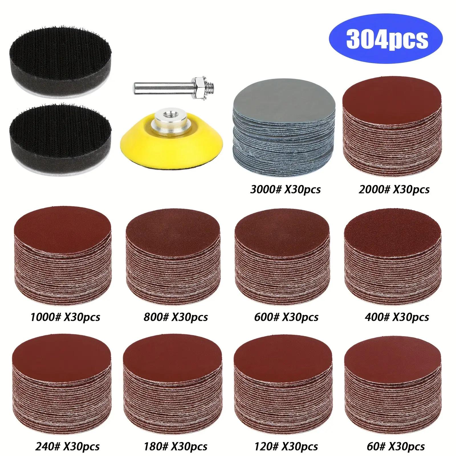 TEMU 304pcs Diameter 5.08cm Grinding Wheel Set With Backing Pad And Handle, Oxide Sandpaper For Grinding Machine, Self-adhesive Sandpaper Sheets With 60-3000 Grit, Suitable For Metal And Fabric