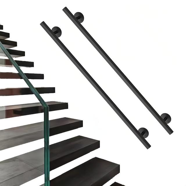 TEMU Juego de 2 barandillas de hierro para escaleras interiores, montadas en la pared, nuevas barandillas para el hogar, diseño fácil y elegante