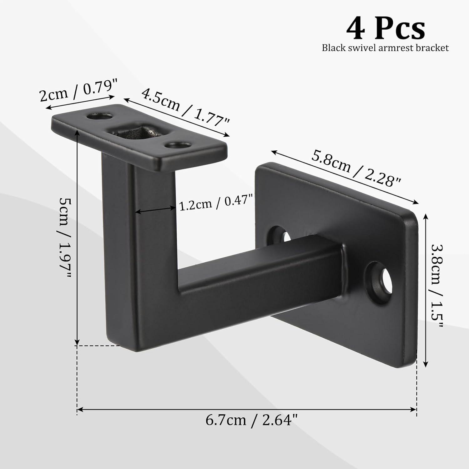 TEMU 4-pack Heavy Duty Steel Handrail Brackets For Indoor Stairs | Square Black Stair Banister Railing Brackets, Durable Cast Iron Material