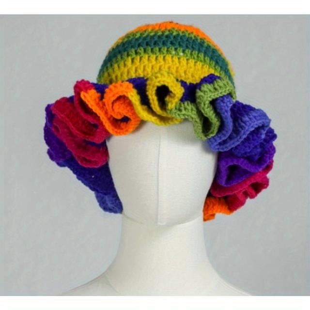 TEMU 2025 Hat Fashion Knitted Adult Hat Yarn Fisherman Hat, Casual Trend New Autumn And Winter Cold Insulation Age Reduction Rainbow Beanie Knitted Hat