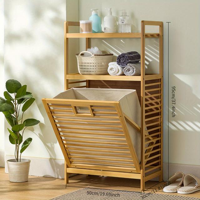 TEMU 1pc 2/3-tier Laundry Hamper With Shelves & Tilt Out Basket, Laundry Baskets Organizer Hampers Bathroom Storage Shelf For Laundry Room, Bathroom, Bedroom, , Close, Laundry Hampers