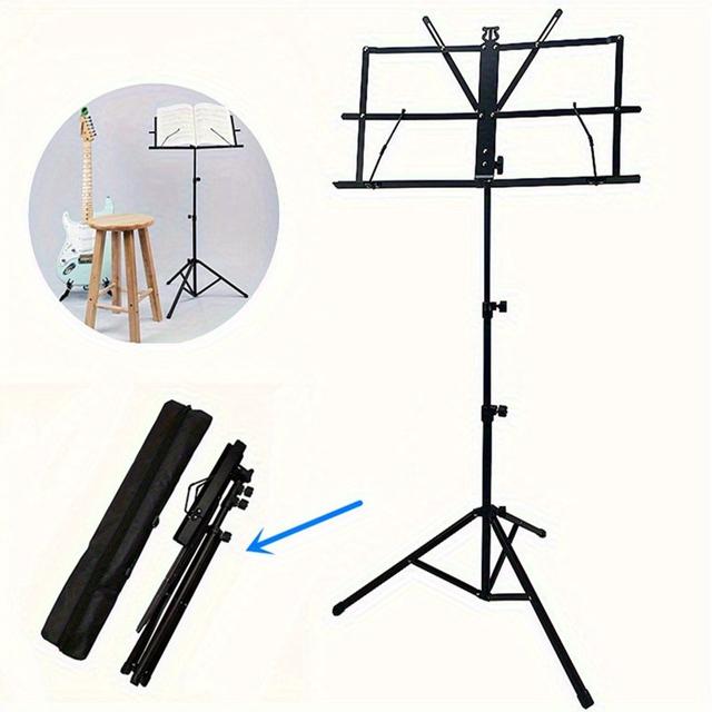 TEMU Alloy Collapsible Music Stand With Adjustable Height - Portable Sheet Music Holder With Carrying Bag - Durable Instrument Stand For Guitar, Violin, Drum & More