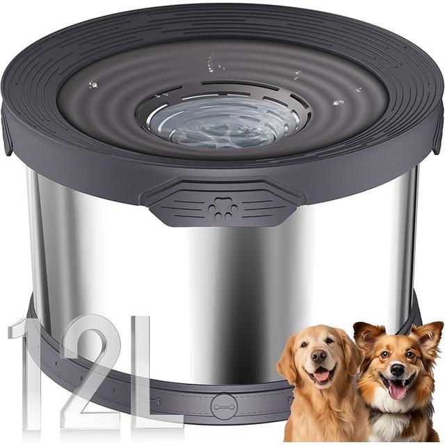 TEMU Bol d'eau pour chien en acier inoxydable 12L/3,17Gal - Grand bol -éclaboussures, base antidérapante pour buveurs maladroits, bol pour animaux intérieur/extérieur (idéal pour grands chiens)