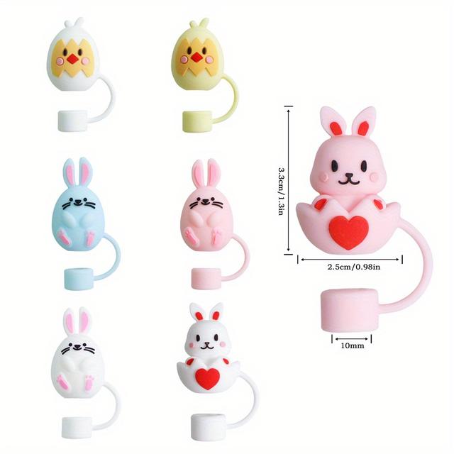 TEMU 7pcs/ Set, Easter Bunny Straw Tips Cover, Cartoon Bunny Straw Caps, 10mm Reusable Straw Toppers, Decorative Straw Caps, For Party, Gathering, Party Supplies, Cup Decor
