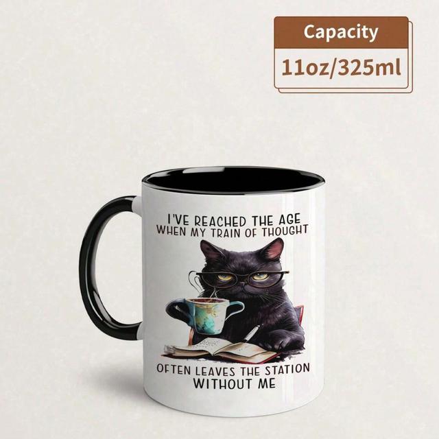 TEMU Funny Black For Cat Coffee Mug With Glasses & Book - " Reached When Of Leaves Me" - 11oz Insulated Ceramic Cup With Black For Cat & Book Design, Christmas, Halloween, Thanksgiving, Easter