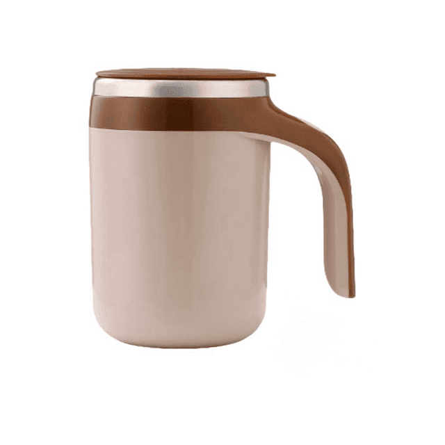 TEMU Large Capacity Portable Automatic Mixing Cup - Magnetic, Battery-powered, Stainless Steel, Rust-resistant, 5000 Rpm, White & Brown Design With Ergonomic Handle For , Cup Mixer Rechargeable