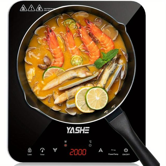 TEMU Plaque à induction simple avec 10 niveaux de et 10 niveaux de température, cuisinière à induction 2000W avec 1 brûleur, minuterie de 4 heures, verrouillage de sécurité, portable