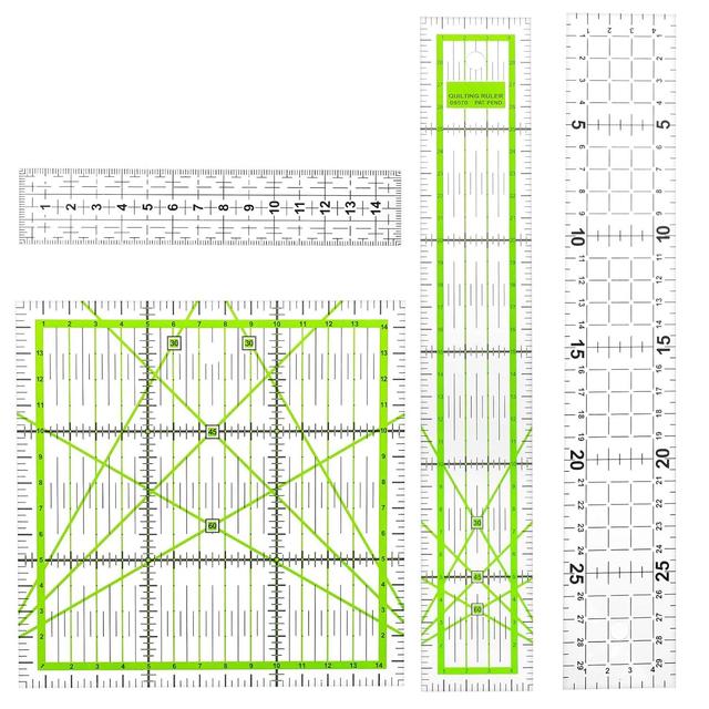 TEMU 4-delars set, Multifunktionell Quiltlinjal | Transparent, Tvåfärgade Klara Skala, Viktigt för Skräddare och Designers, Sömnads- och Skärmall