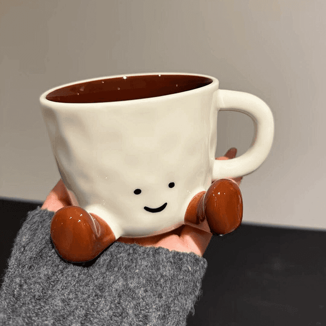 TEMU Adorable Caramel Ceramic Mug, High-end Coffee Cup With Underglaze Color, Cartoon Style, Perfect For Office Breakfast
