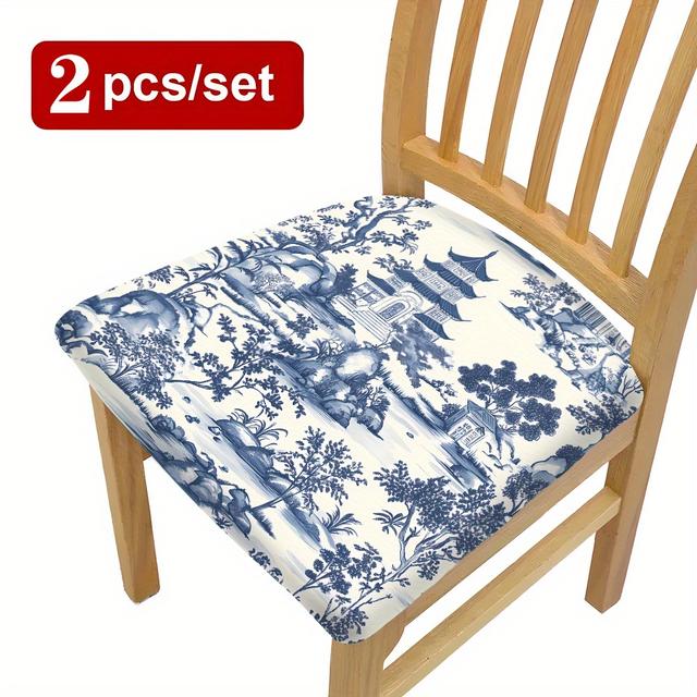TEMU Cubiertas de cojín elásticas estampadas JIT2pcs/4pcs/6pcs, cubiertas de asiento suaves, removibles y lavables adecuadas para comedores, salones, oficinas y decoración del hogar.